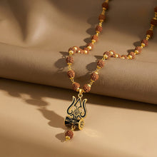 Golden Rudraksha Mala with Shiva Trishul Pendant