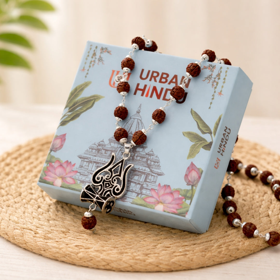 Silver Rudraksha Mala with Shiva Trisul Pendant
