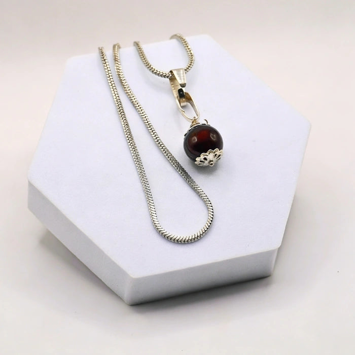Red Garnet Pendant with Silver Chain