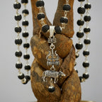 Shiv Trishul Nandi Pendant & Silver Cap Karungali Mala