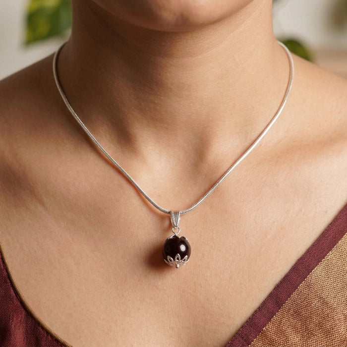 Red Garnet Pendant with Silver Chain