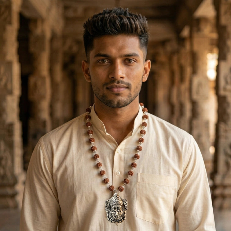 Kalbhairav Pendant with Rudraksha Mala