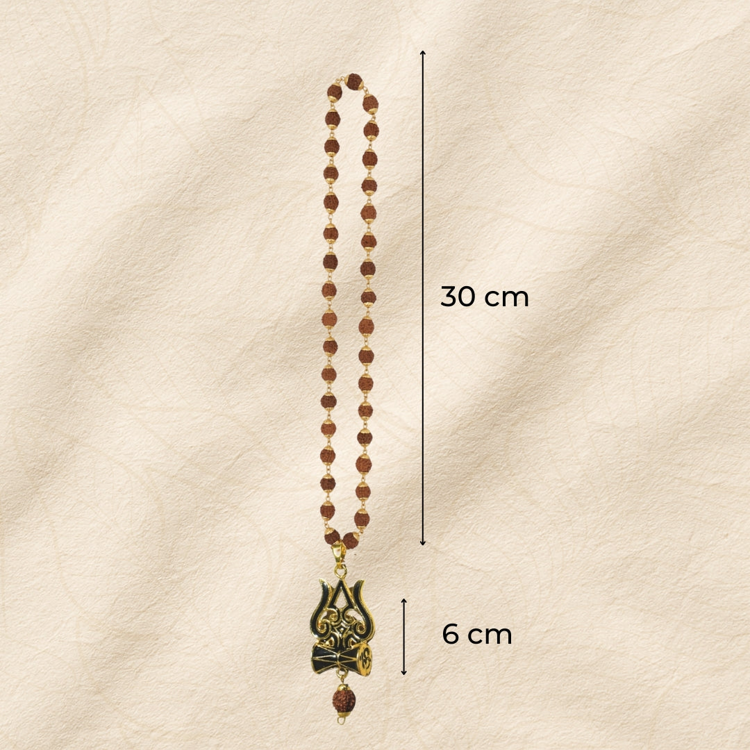 Golden Rudraksha Mala with Shiva Trishul Pendant