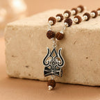 Silver Rudraksha Mala with Shiva Trisul Pendant
