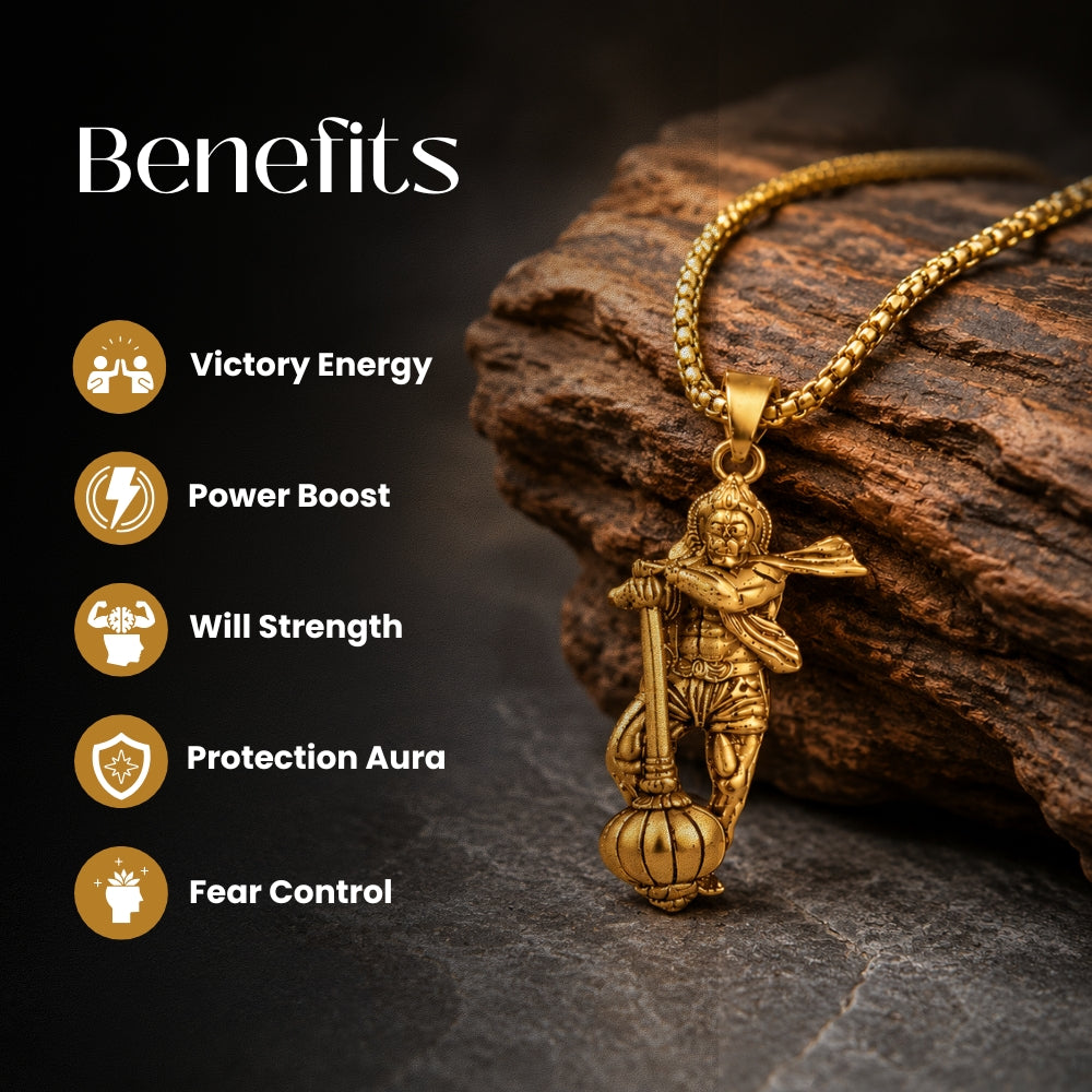 Golden Hanuman Gada Pendant with Chain