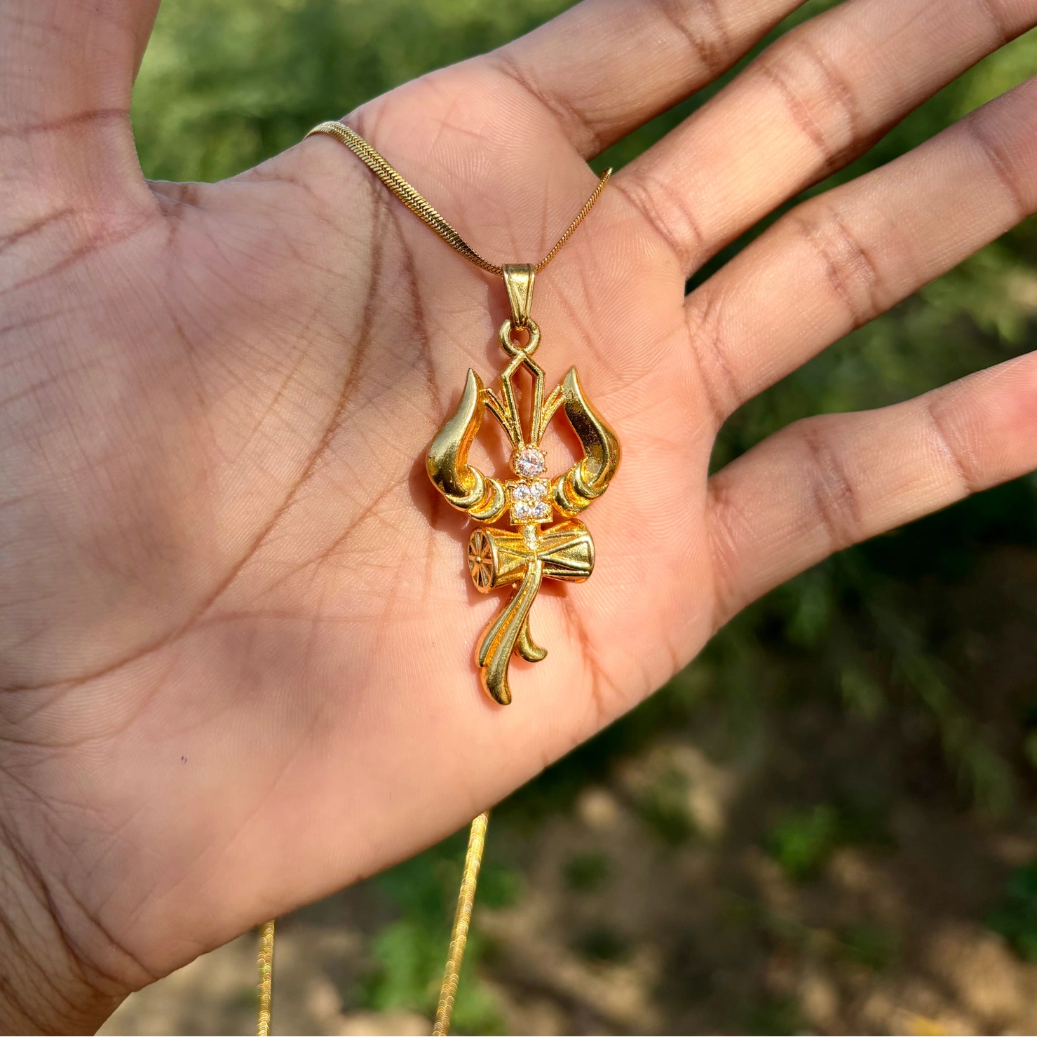 Shiva Trishul and Damru Pendant with Chain