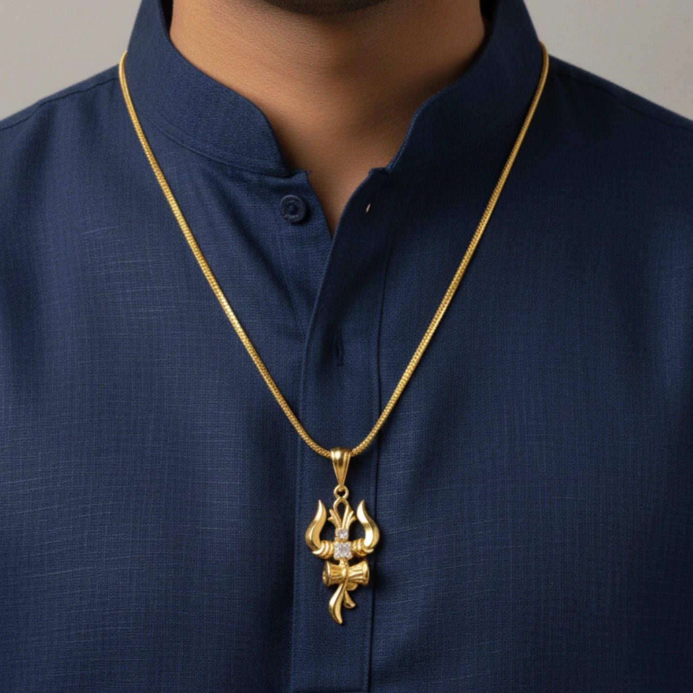 Shiva Trishul and Damru Pendant with Chain
