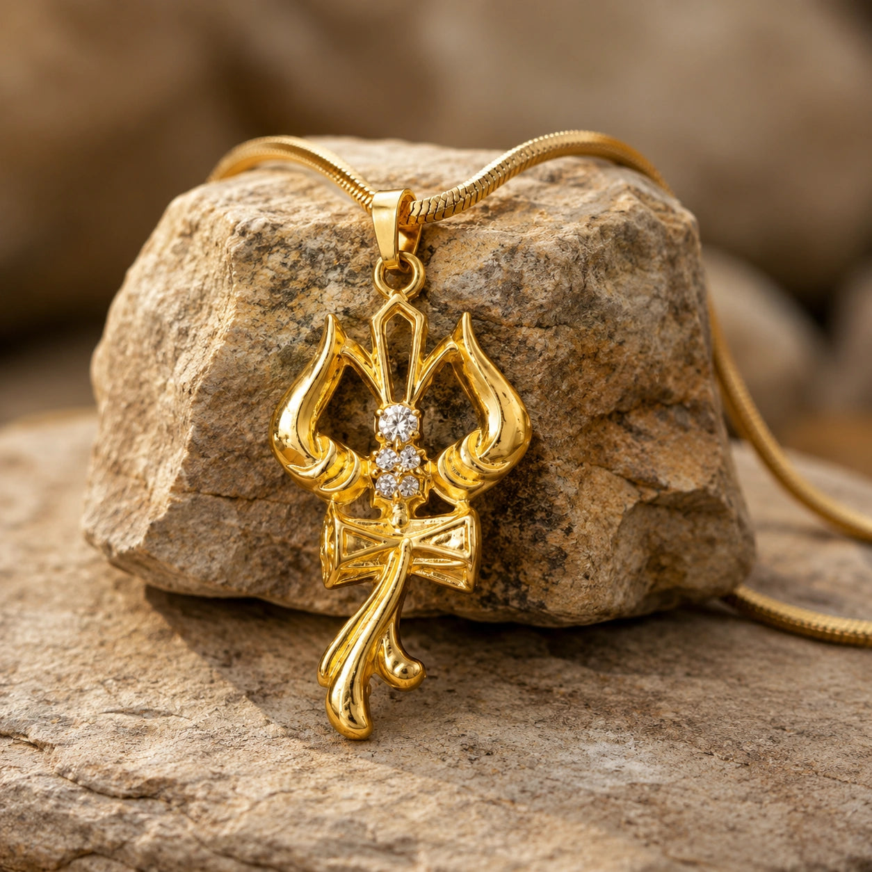 Shiva Trishul and Damru Pendant with Chain