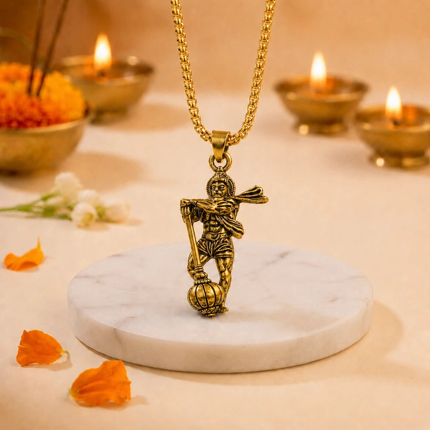 Golden Hanuman Gada Pendant with Chain