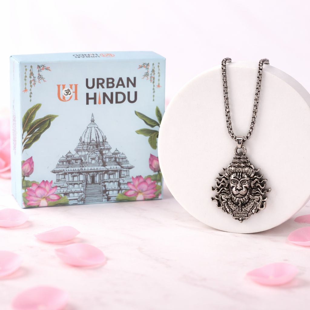 Silver Hanuman Face Pendant with Chain