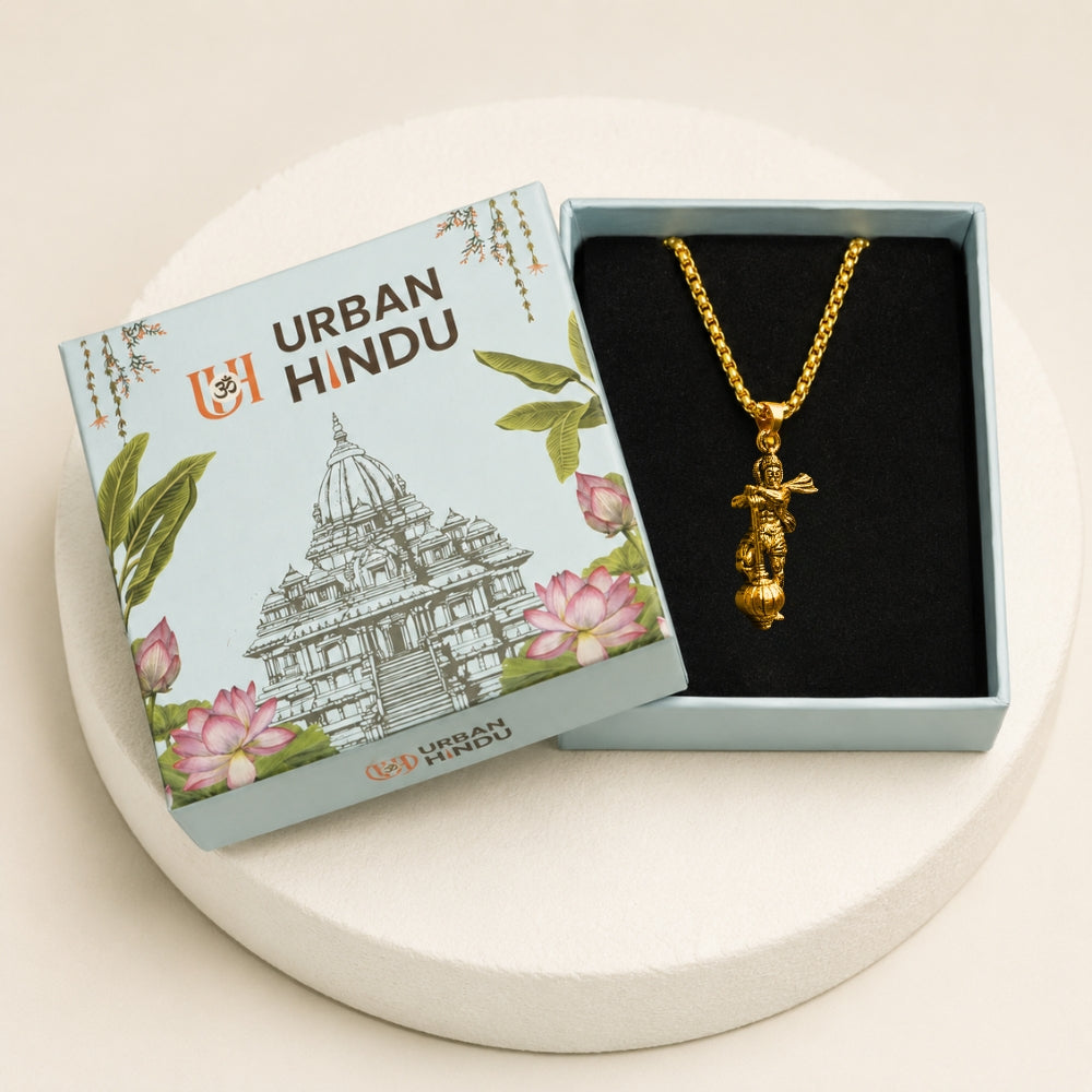 Golden Hanuman Gada Pendant with Chain